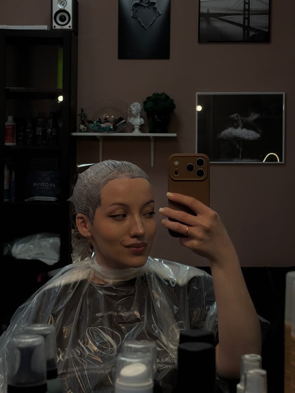 Woman documents hair salon visit with selfies in Klin