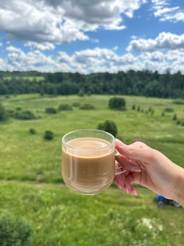 Lazy summer afternoon in rural Шолохово, coffee and open skies