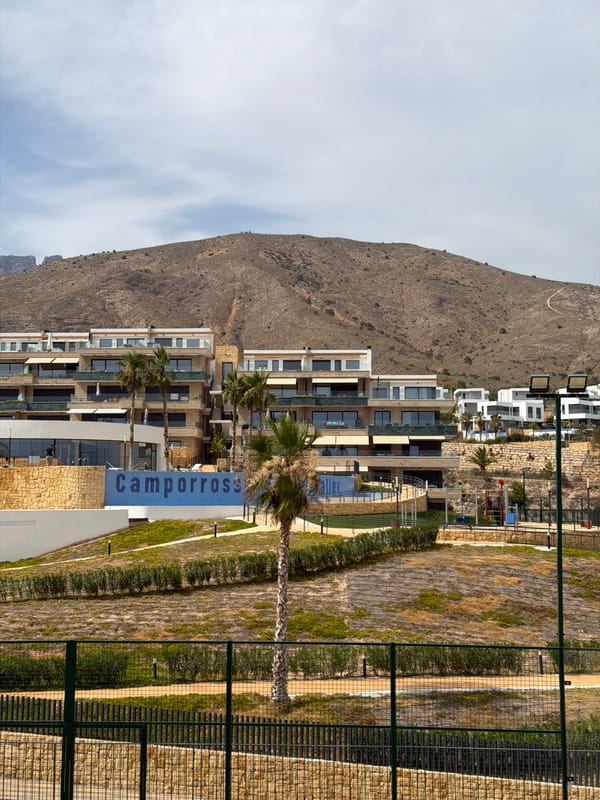Afternoon at a modern hillside complex in Finestrat, Spain