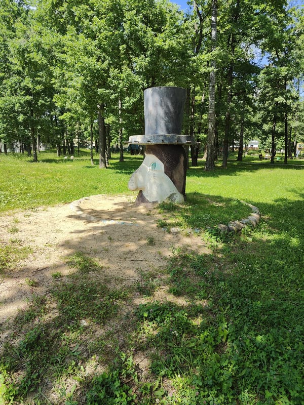 Soviet memorial and quirky sculptures in a public park