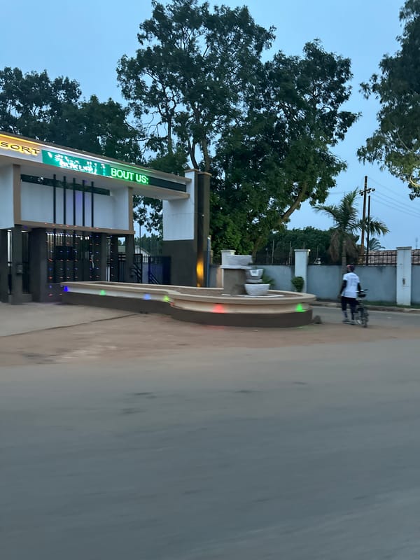 Resort entrance and waterway documented in Bukuru, Nigeria