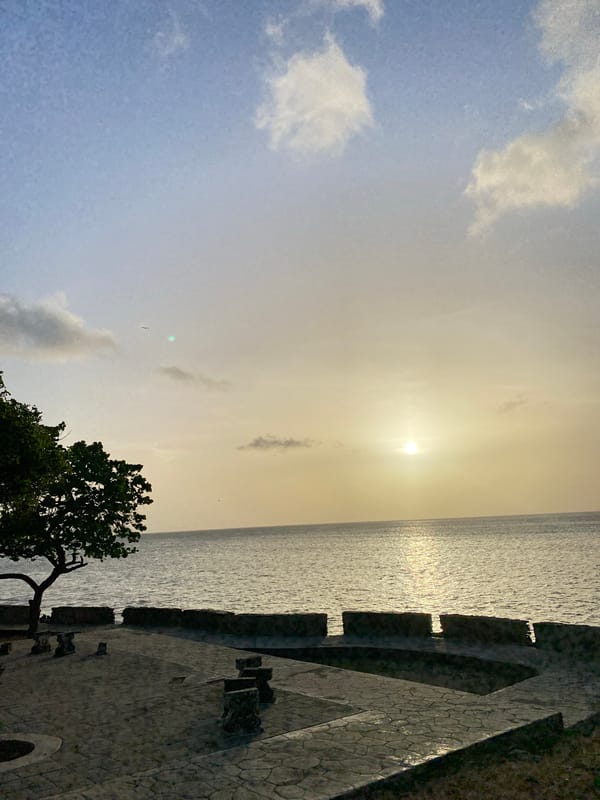 Golden sunset at a coastal lookout in Juan Griego, Venezuela