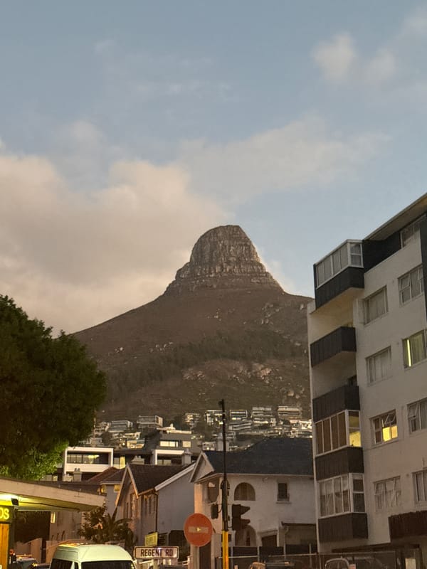 Cape Town street scene captured near Lion's Head mountain
