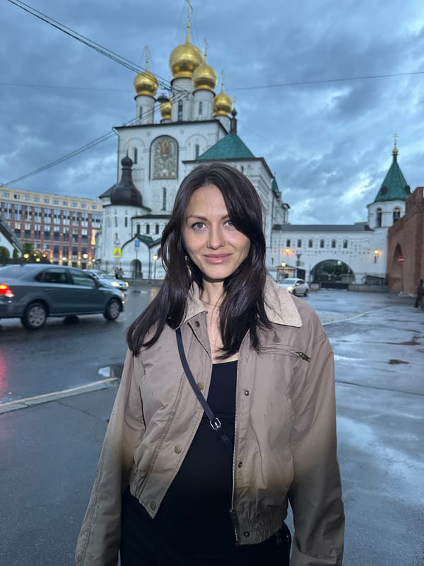 Golden-domed church on a grey, rain-wet day in Shushary
