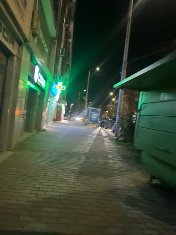 Evening street scenes documented in Veliko Tarnovo, Bulgaria