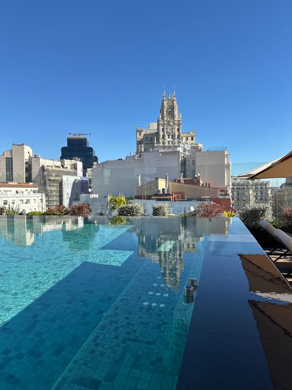 Madrid rooftop hotel breakfast and pool deck documented