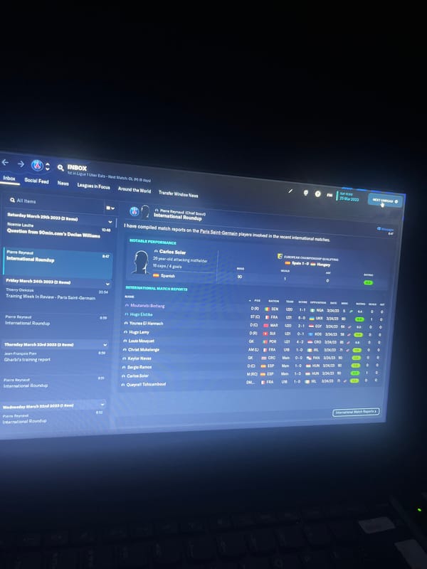 Gamer plays football management simulation in Sofia