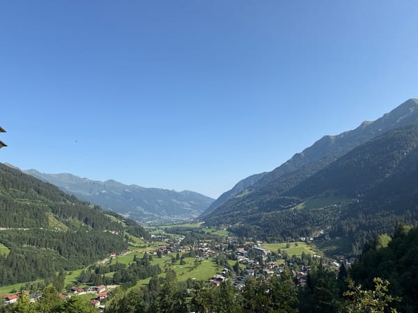 Bad Gastein's Alpine townscape on a clear summer morning