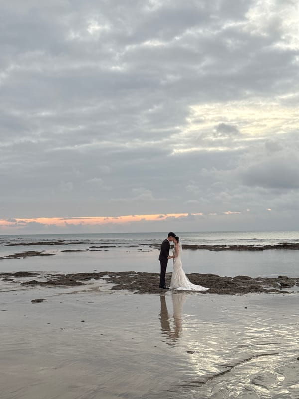 Wedding shoot and beach horses at Kuta Selatan sunset
