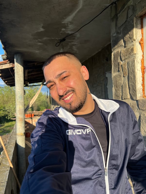 Man photographed indoors and outdoors in Shumata, Bulgaria