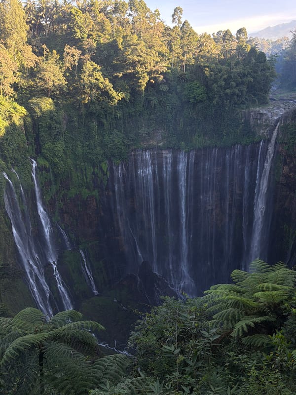 Drone flight and group visit at Tumpak Sewu waterfall