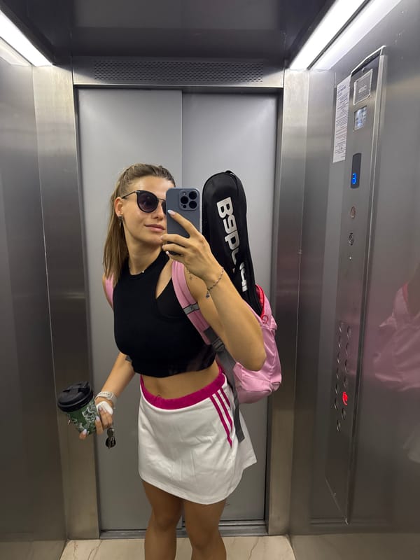 Elevator selfie moment in Sofia, stylish outfit in frame