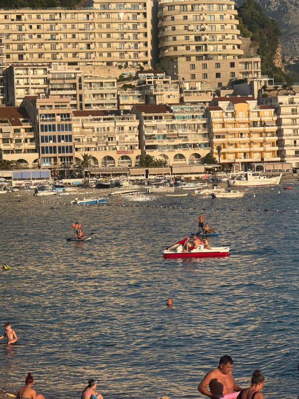 Paddleboarding and sunset on the Montenegro Adriatic coast