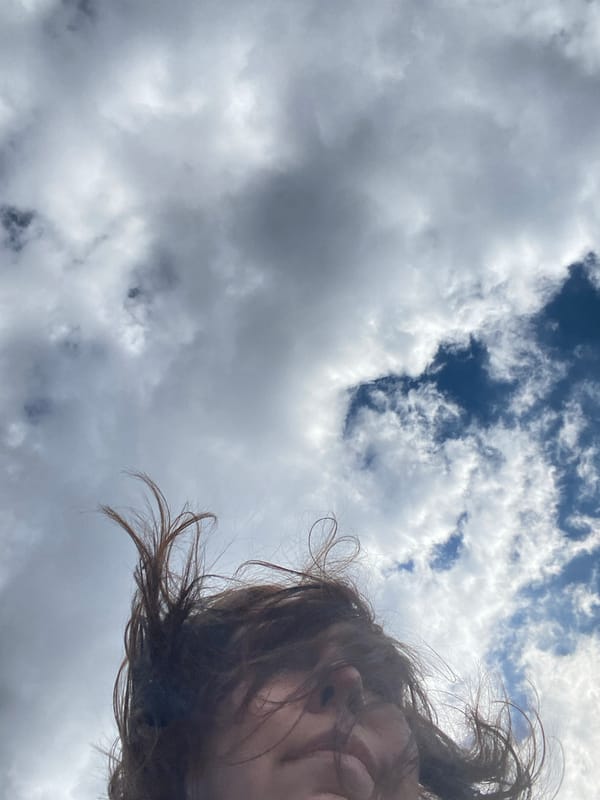 Person photographed against cloudy sky in Nizhnie Yaki, Russia