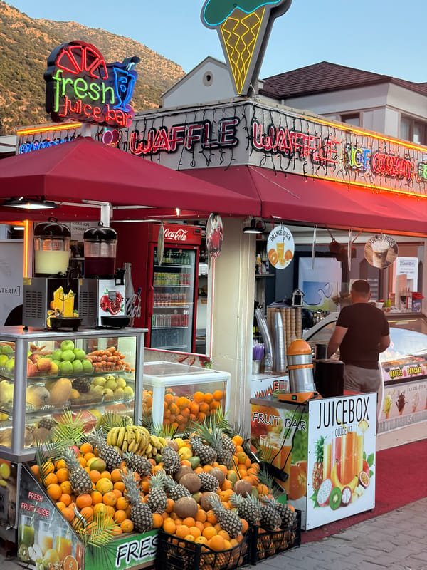 Evening street life documented in Fethiye Turkey dining district
