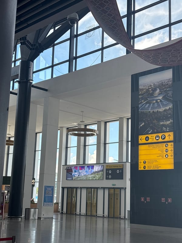 A close look around Astana's international airport terminal.