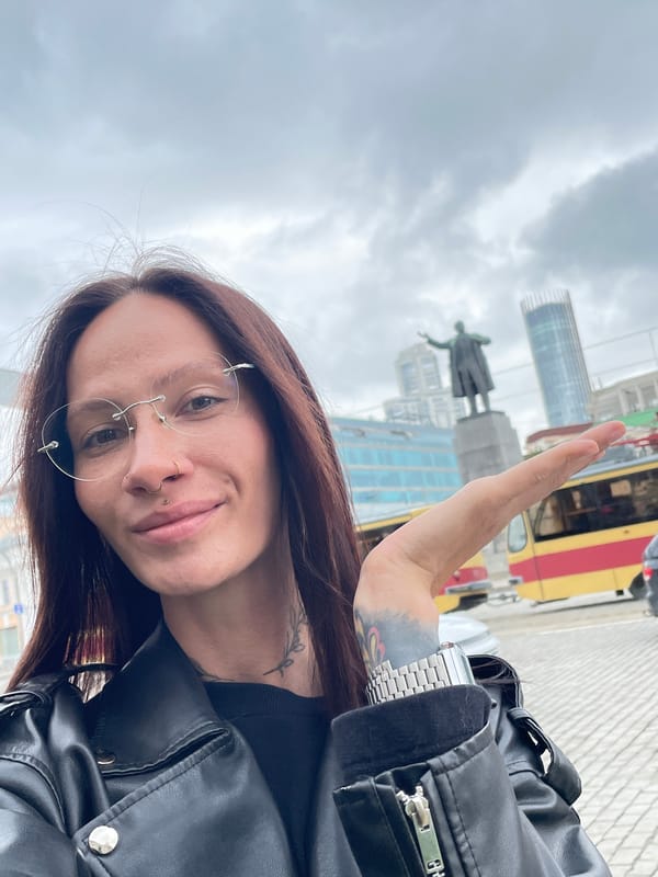 Woman with piercings photographed in selfie portrait in Yekaterinburg