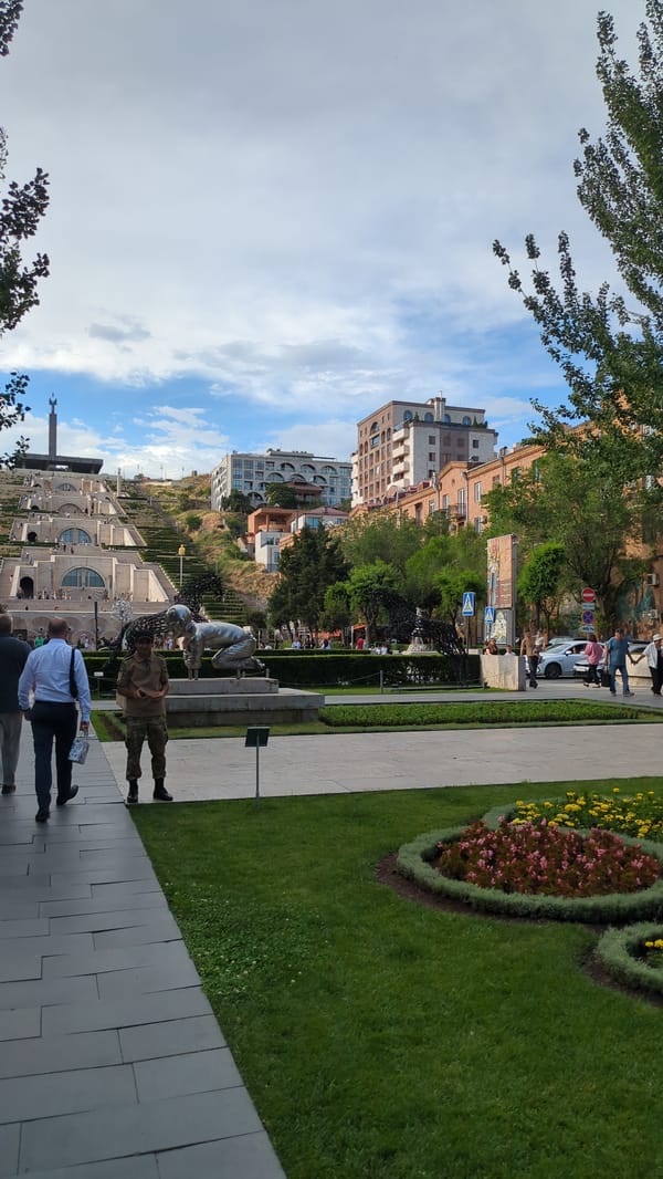 Yerevan's Cascade complex and city streets on a June afternoon