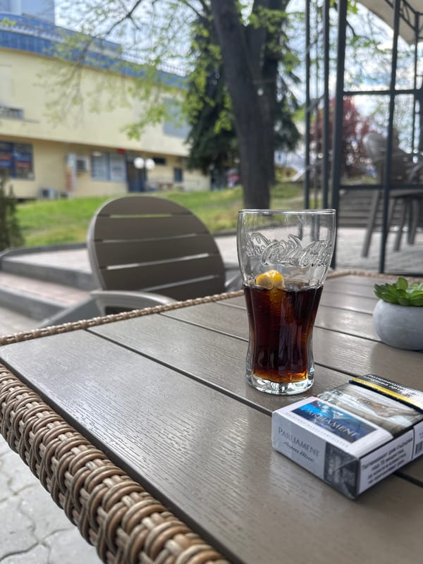 Outdoor cafe gathering documented in Velingrad, Bulgaria