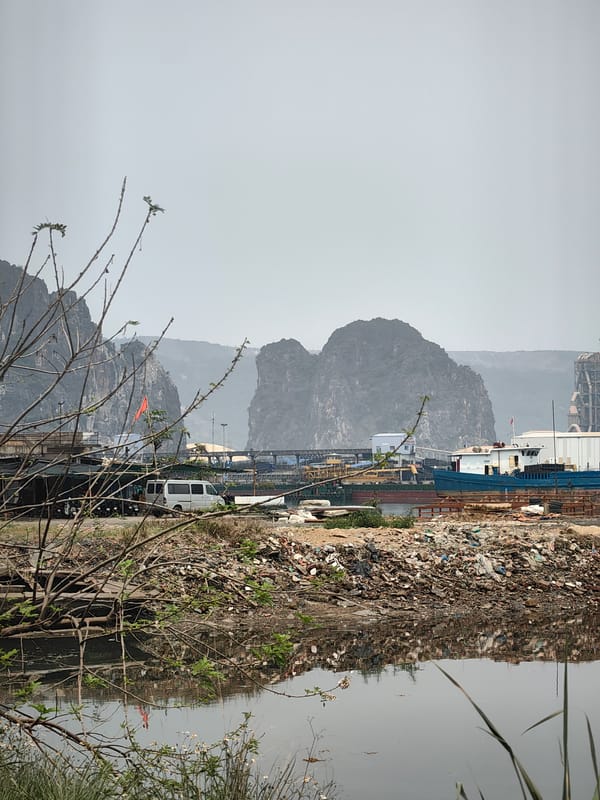 Morning waterway conditions documented in Quang Hanh Ward, Vietnam