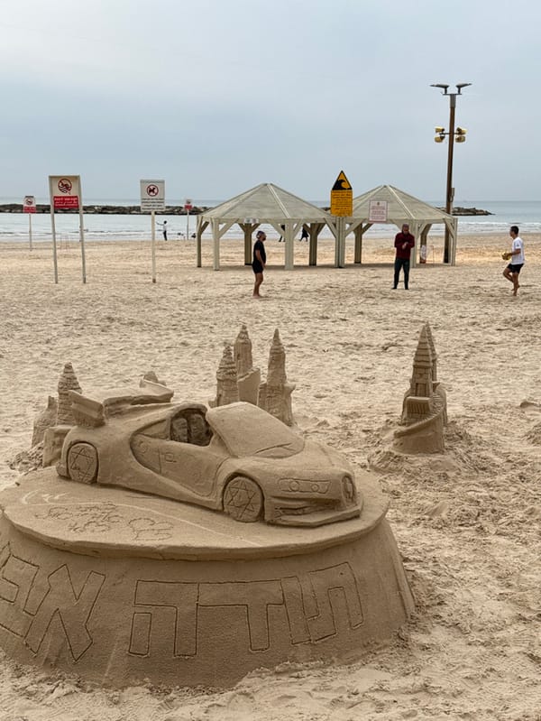 Tel Aviv residents document beach art, selfies, flag display