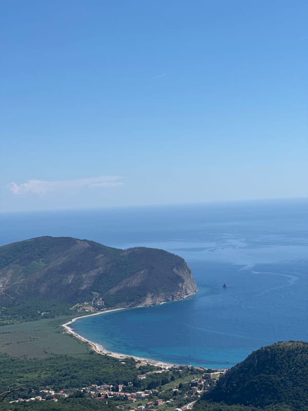Aerial views document Novoselje Montenegro's coastal village scenery