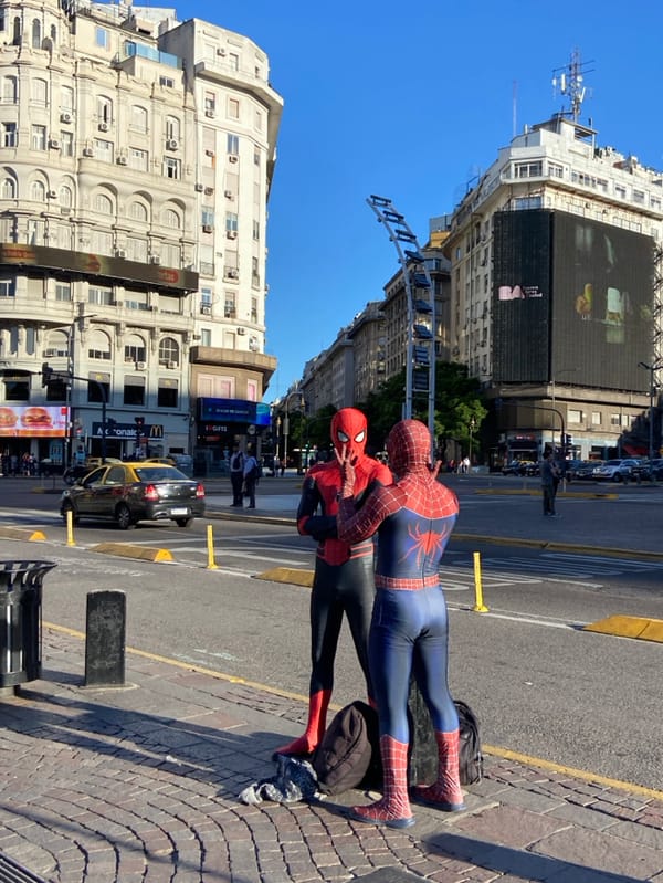 Spider-Man costumed duo spotted in Buenos Aires city center