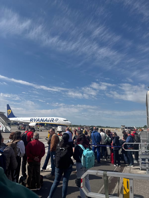 Passengers queue for Ryanair boarding at Treviso Airport