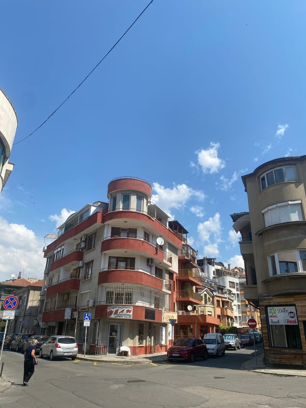Sunny morning street life across central Burgas, Bulgaria