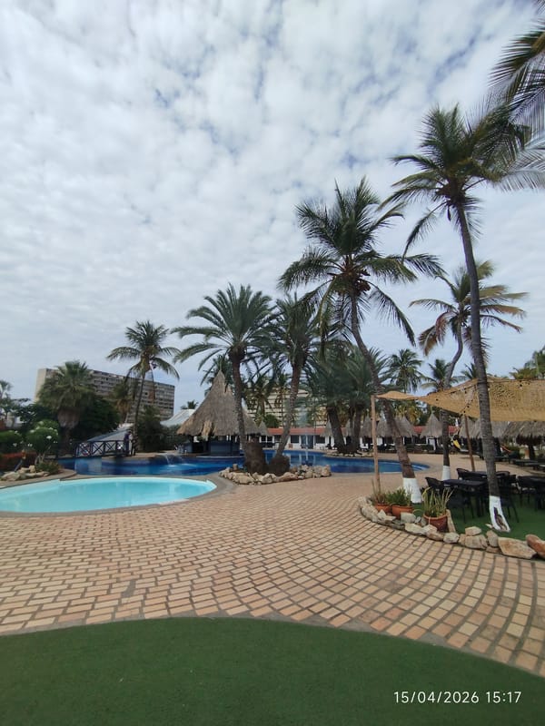 Tourist documents tropical resort experience in Porlamar, Venezuela