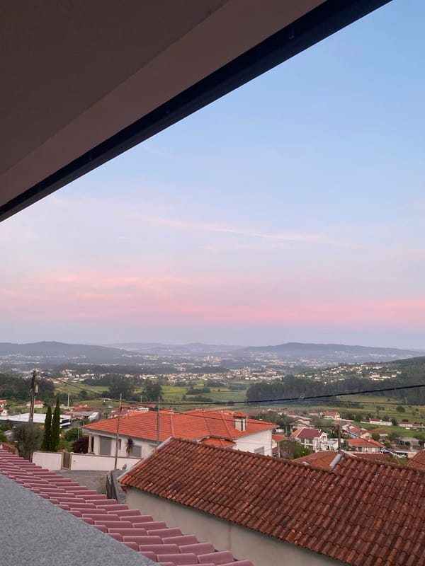 Twilight landscape photographed over Barcelos valley, Portugal