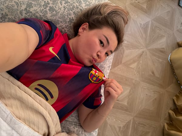 FC Barcelona jersey appreciation session from a bed in Astana