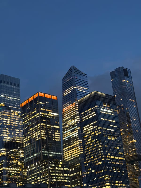 Manhattan skyline at twilight and dusk, Hudson Yards to Midtown