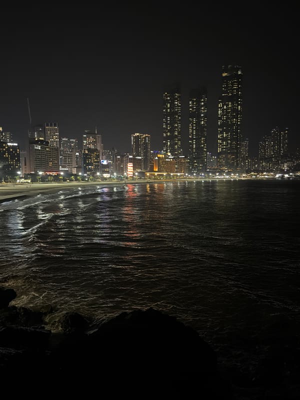 Busan skyline captured from waterfront at night