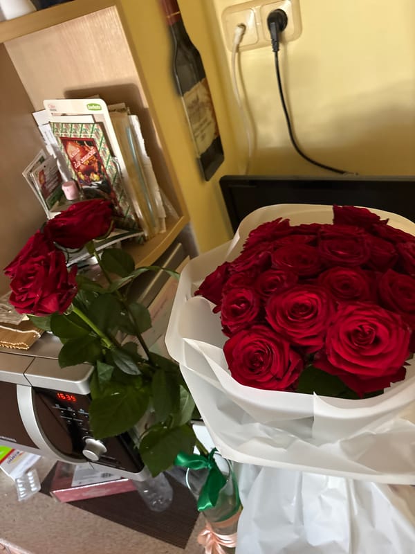 Red roses and home decor collection in Minsk apartment