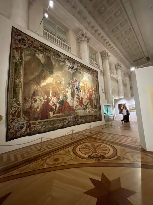 Inside and outside the Hermitage on a sunny Saint Petersburg morning