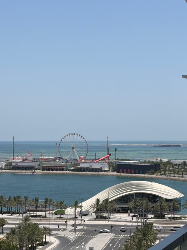 Coastal amusement park with Ferris wheel and turquoise sea