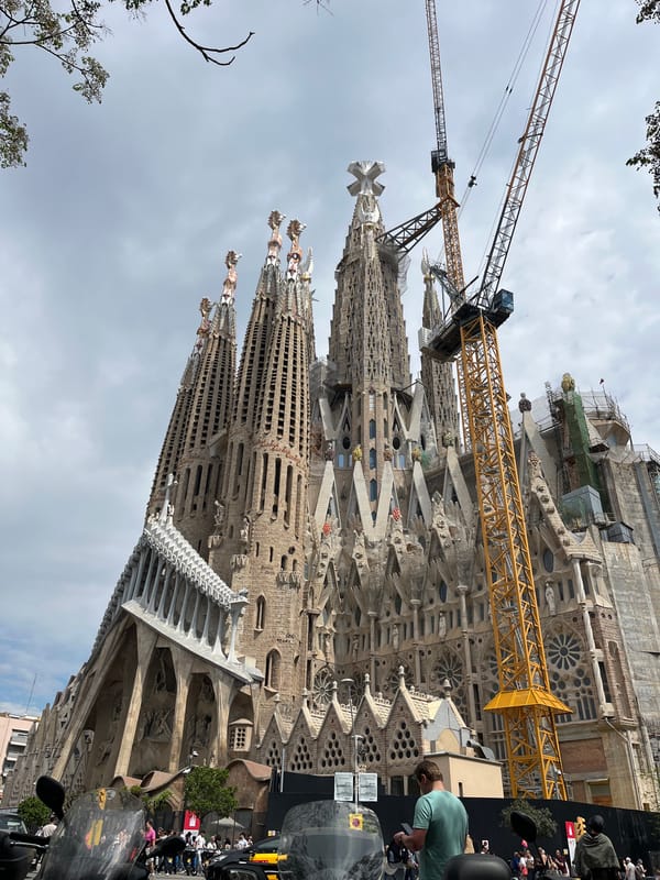Sagrada Familia construction ongoing with cranes visible in Barcelona