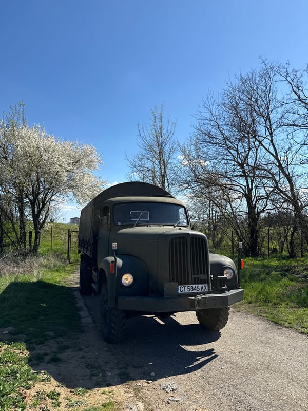 Military truck spotted parked on dirt path in Kazanlak