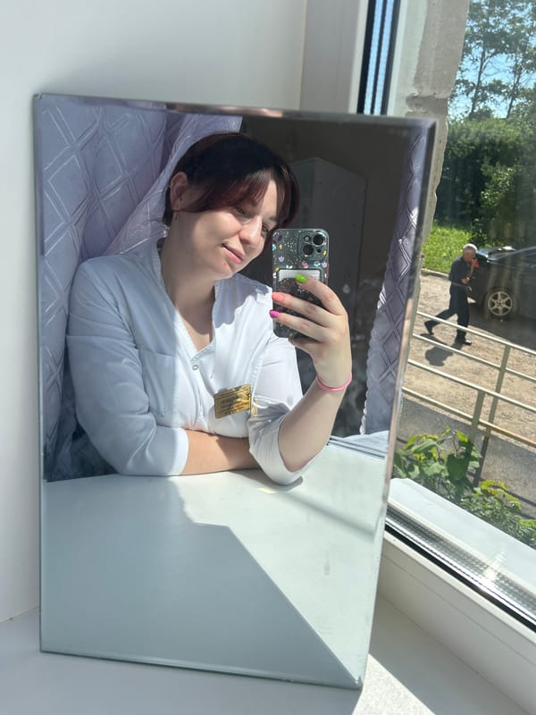 Staff selfies at a Russian medical facility, July morning