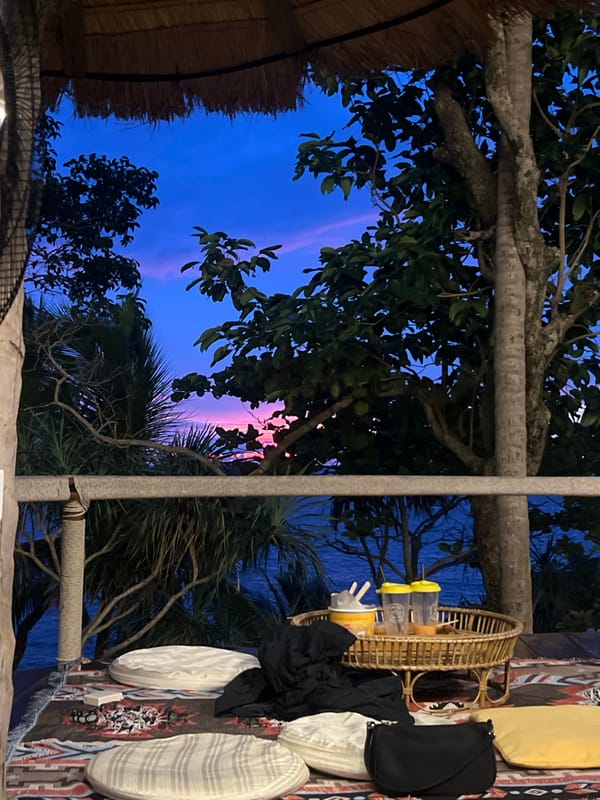Sunset moments on a wooden deck in Karon, Thailand
