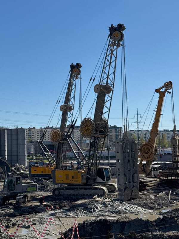 Construction machinery operates at Saint Petersburg work site