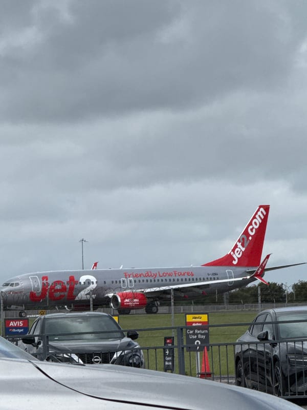 Jet2.com aircraft spotted at airport near Redhill on overcast day