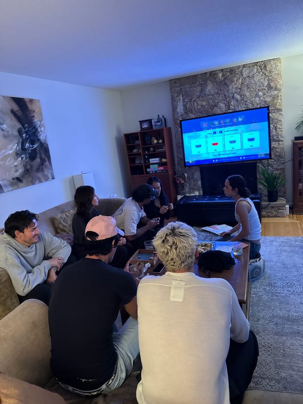 Late night TV gathering in North Vancouver living room