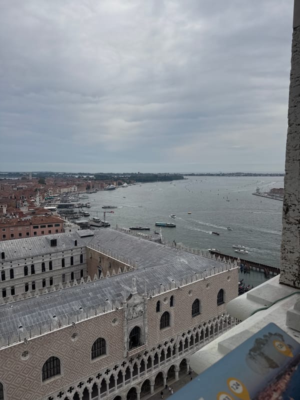 Venice from above and ground level on a cloudy morning