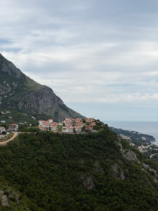 Aerial views captured of Sveti Stefan Montenegro coastline