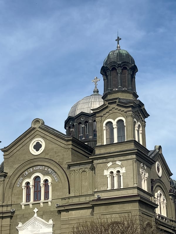 Historic church photographed in Burgas, Bulgaria under clear skies