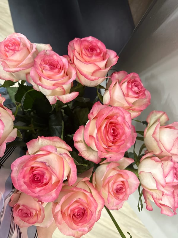 Pink and white rose bouquet spotted in Yerevan
