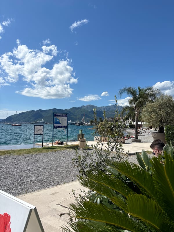 Leisurely waterfront lunch documented in Tivat, Montenegro