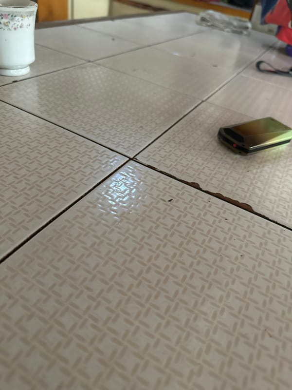 Geometric floor tiles documented in Juan Griego indoor space